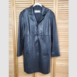 Jones New York Vintage Black Leather Longline Trench Coat